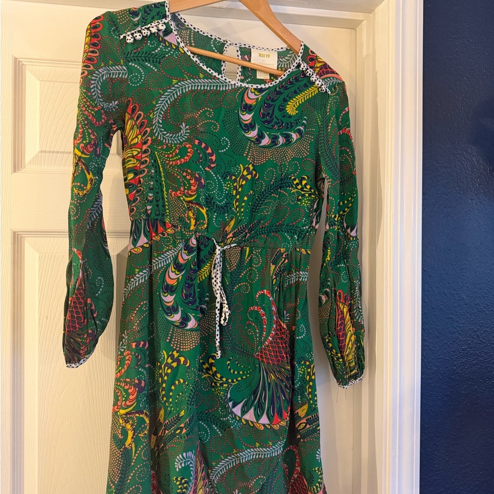 Maeve Vibrant Green Paisley Long Sleeve Dress - Picture 5 of 7